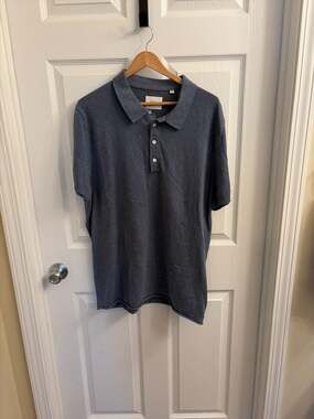 Billy Reid Mens XL Blue Donegle Space Dye Cotton Blend Knit Polo Shirt